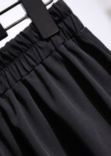 Load image into Gallery viewer, Women Black Wrinkled Elastic Waist Patchwork Cotton A Iine Skirts Fall