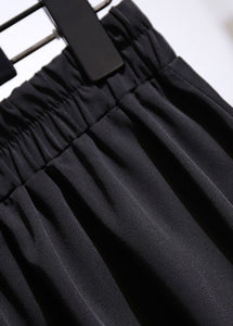 Women Black Wrinkled Elastic Waist Patchwork Cotton A Iine Skirts Fall