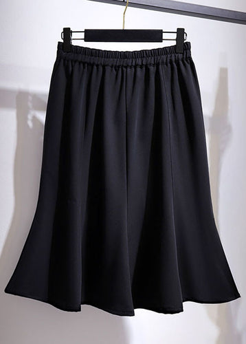 Women Black Wrinkled Elastic Waist Patchwork Cotton Fishtail Skirt Summer