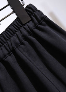 Women Black Wrinkled Elastic Waist Patchwork Cotton Fishtail Skirt Summer