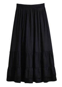 Women Black Wrinkled High Waist Patchwork Cotton Skirt Fall