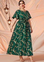 Load image into Gallery viewer, Women Blackish Green Print Tie Waist Patchwork Chiffon Long Dresses Summer