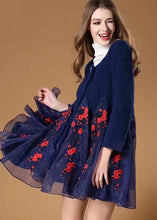 Load image into Gallery viewer, Women Blue Organza Patchwork Embroideried Wool Coats Winter