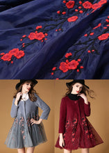 Load image into Gallery viewer, Women Blue Organza Patchwork Embroideried Wool Coats Winter