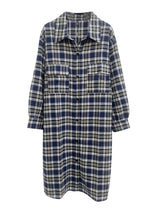 Load image into Gallery viewer, Women Blue Oversized Plaid Cotton Long Shirt Fall