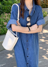 Load image into Gallery viewer, Women Blue Peter Pan Collar Patchwork Denim Shirts Dresses Summer