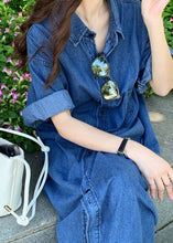 Load image into Gallery viewer, Women Blue Peter Pan Collar Patchwork Denim Shirts Dresses Summer