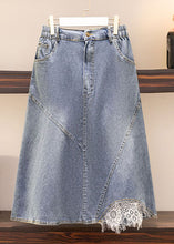 Load image into Gallery viewer, Women Blue Pockets Elastic Waist Patchwork Denim Skirt Summer