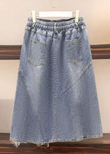 Load image into Gallery viewer, Women Blue Pockets Elastic Waist Patchwork Denim Skirt Summer