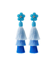 Load image into Gallery viewer, Women Blue Rice Ball Flower Knit Fabric Silk Cotton Tassel Drop Earrings