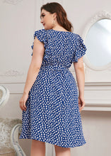 Load image into Gallery viewer, Women Blue Ruffled Print Patchwork Chiffon Dress Summer