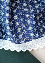 Load image into Gallery viewer, Women Blue V Neck Lace Patchwork Print Chiffon Top Half Sleeve