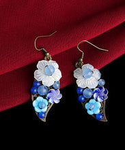 Load image into Gallery viewer, Women Blue White Copper Shell Flower Chalcedony Cloisonne Drop Earrings