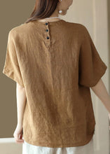 Load image into Gallery viewer, Women Brown O Neck Patchwork Linen T Shirt Top Summer