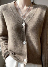 Load image into Gallery viewer, Women Camel V Neck Patchwork Wool Cardigans Coat Spring