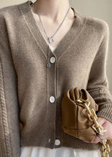 Load image into Gallery viewer, Women Camel V Neck Patchwork Wool Cardigans Coat Spring