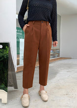 Load image into Gallery viewer, Women Caramel Slim Fit Pockets Woolen Pants Fall