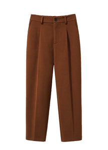 Women Caramel Slim Fit Pockets Woolen Pants Fall