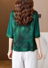 Load image into Gallery viewer, Women Green Double-layer Collar Patchwork Print Silk Top Half Sleeve