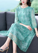 Load image into Gallery viewer, Women Green Embroideried Patchwork Silk Mid Dress Summer