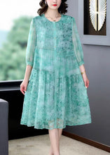 Load image into Gallery viewer, Women Green Embroideried Patchwork Silk Mid Dress Summer