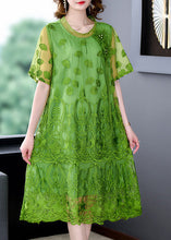 Load image into Gallery viewer, Women Green Embroideried Patchwork Tulle Dresses Short Sleeve