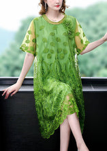 Load image into Gallery viewer, Women Green Embroideried Patchwork Tulle Dresses Short Sleeve