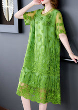 Load image into Gallery viewer, Women Green Embroideried Patchwork Tulle Dresses Short Sleeve