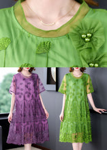 Load image into Gallery viewer, Women Green Embroideried Patchwork Tulle Dresses Short Sleeve