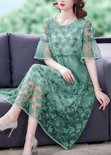 Load image into Gallery viewer, Women Green Embroideried Patchwork Tulle Holiday Dress Summer