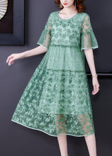 Load image into Gallery viewer, Women Green Embroideried Patchwork Tulle Holiday Dress Summer