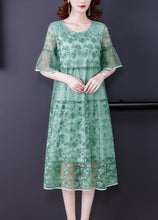 Load image into Gallery viewer, Women Green Embroideried Patchwork Tulle Holiday Dress Summer