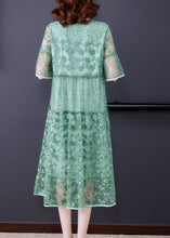 Load image into Gallery viewer, Women Green Embroideried Patchwork Tulle Holiday Dress Summer