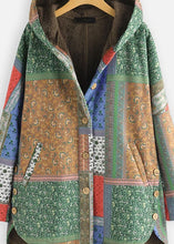 Load image into Gallery viewer, Women Green Hooded Print Low High Design Patchwork Warm Fleece Coat Fall