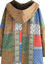 Load image into Gallery viewer, Women Green Hooded Print Low High Design Patchwork Warm Fleece Coat Fall