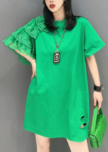 Load image into Gallery viewer, Women Green O Neck Lace Patchwork Cotton T Shirt Summer