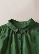 Load image into Gallery viewer, Women Green Peter Pan Collar Embroideried Patchwork Cotton Shirts Top Summer