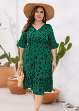 Load image into Gallery viewer, Women Green Ruffled Print Patchwork Cotton Dress Summer