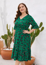 Load image into Gallery viewer, Women Green Ruffled Print Patchwork Cotton Dress Summer