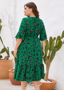 Women Green Ruffled Print Patchwork Cotton Dress Summer