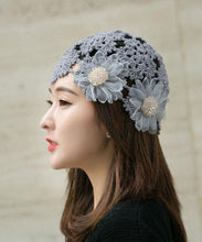 Load image into Gallery viewer, Women Grey Applique Hollow Out Knit Bonnie Hat