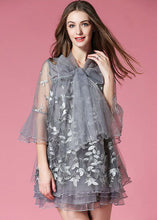 Load image into Gallery viewer, Women Grey Bow Embroideried Hollow Out Organza Dress Summer