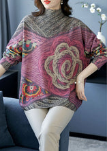 Load image into Gallery viewer, Women Grey High Neck Print Wool Knit Short Sweater Winter