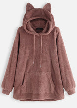 Load image into Gallery viewer, Women Grey Hooded Pockets Patchwork Teddy Faux Fur Sweatshirt Fall