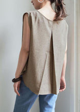 Load image into Gallery viewer, Women Grey O-Neck Wrinkled Linen Tops Sleeveless