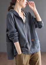 Load image into Gallery viewer, Women Grey Patchwork Cotton Hoodie Coat Spring