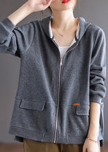 Load image into Gallery viewer, Women Grey Patchwork Cotton Hoodie Coat Spring