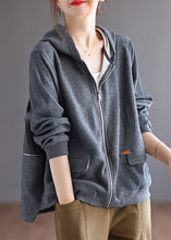 Load image into Gallery viewer, Women Grey Patchwork Cotton Hoodie Coat Spring