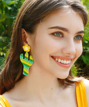 Load image into Gallery viewer, Women Hand Knitting Rice Ball Little Daisy Cactus Drop Earrings