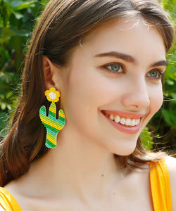 Women Hand Knitting Rice Ball Little Daisy Cactus Drop Earrings